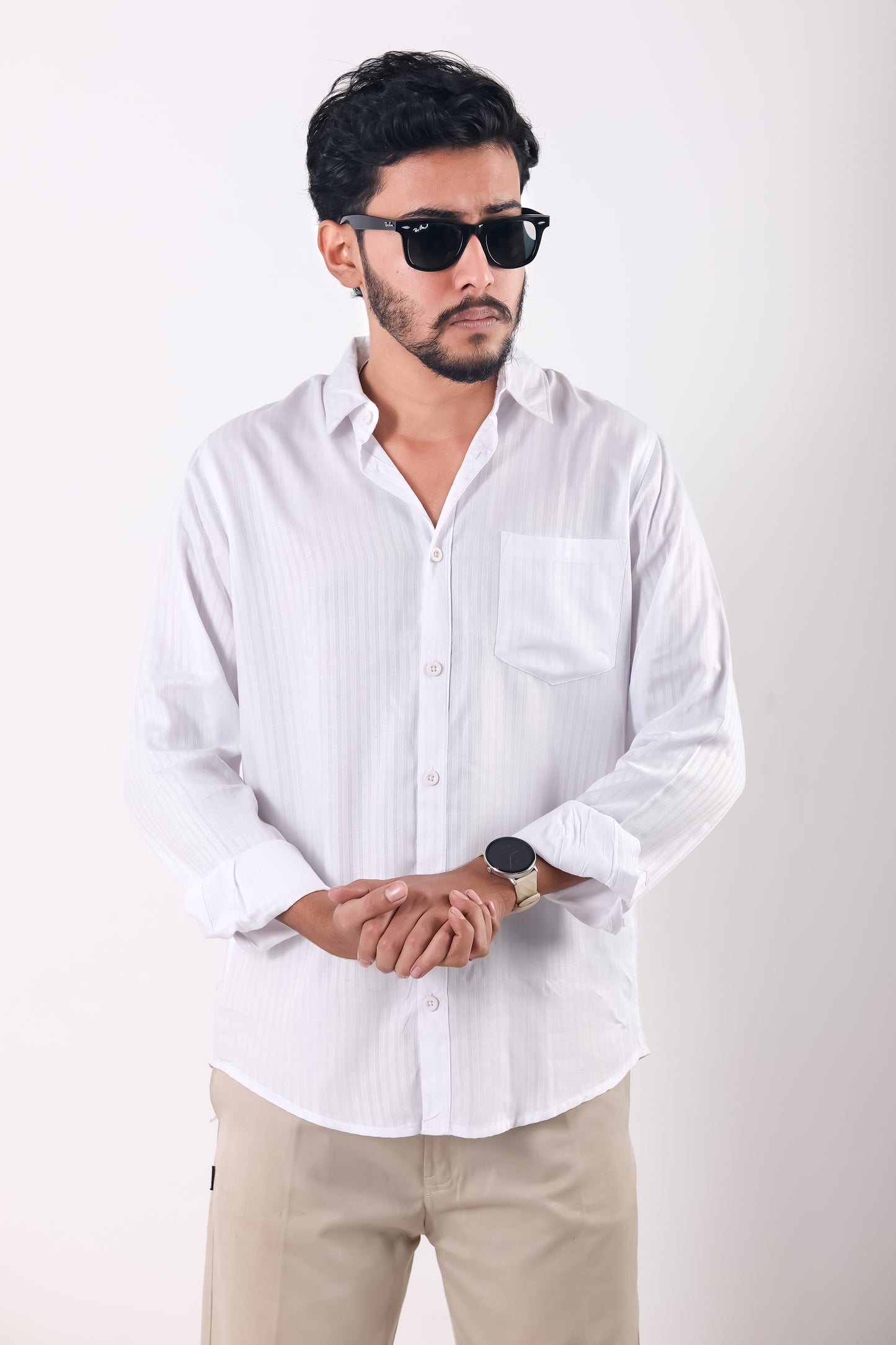 Fine Cotton Long Sleeve Shirt - White