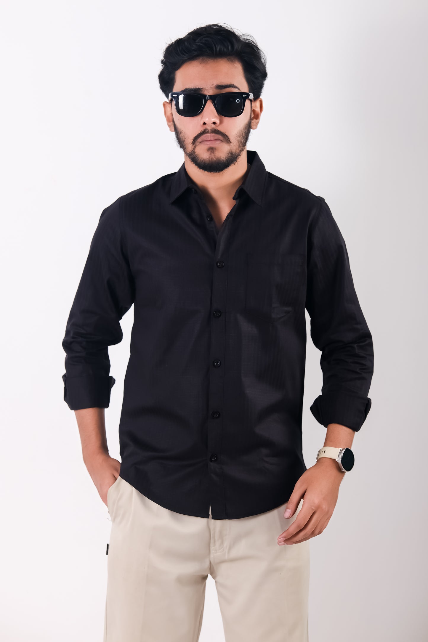 Fine Cotton Long Sleeve Shirt - Black