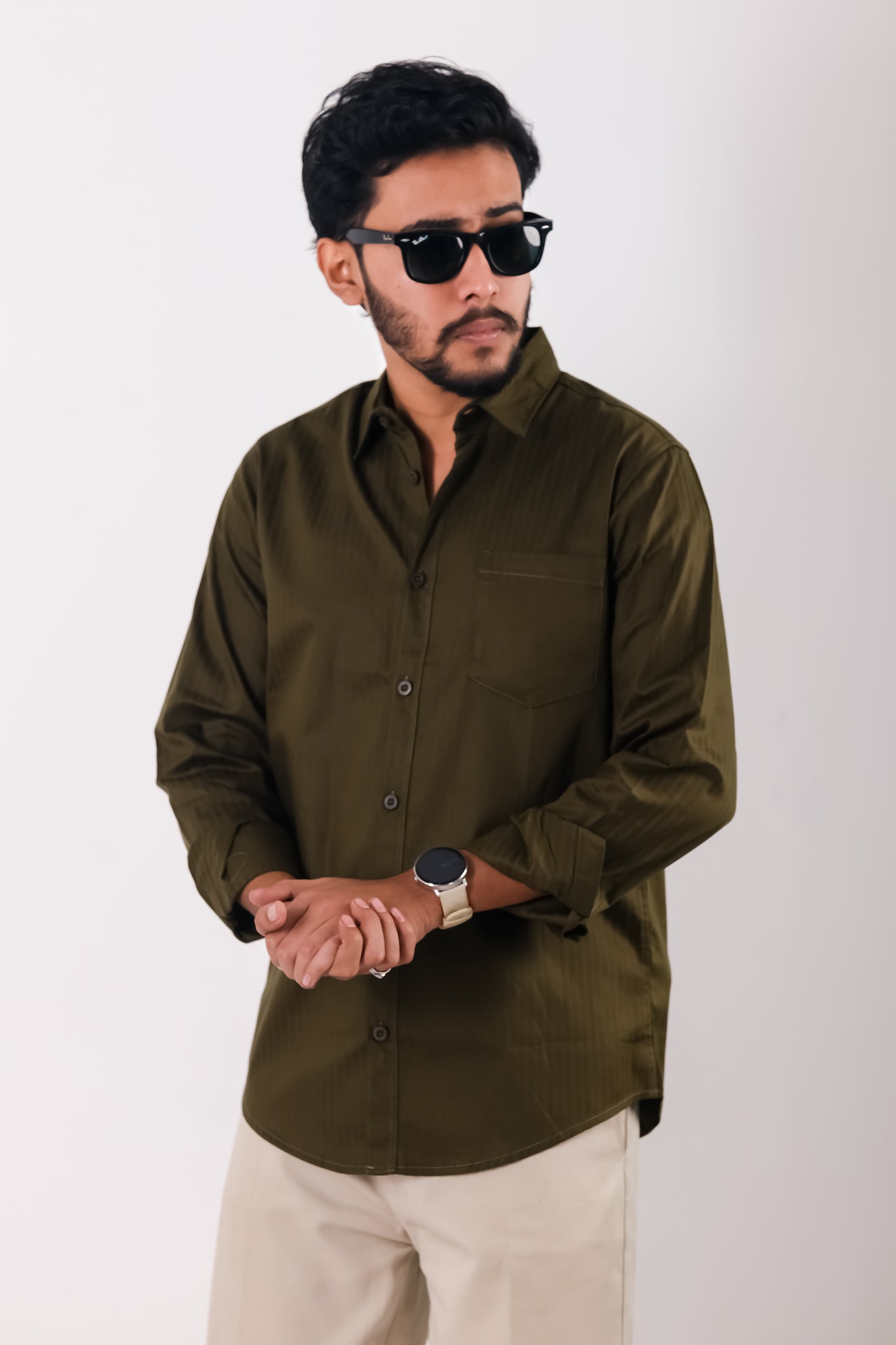 Fine Cotton Long Sleeve Shirt - Olive