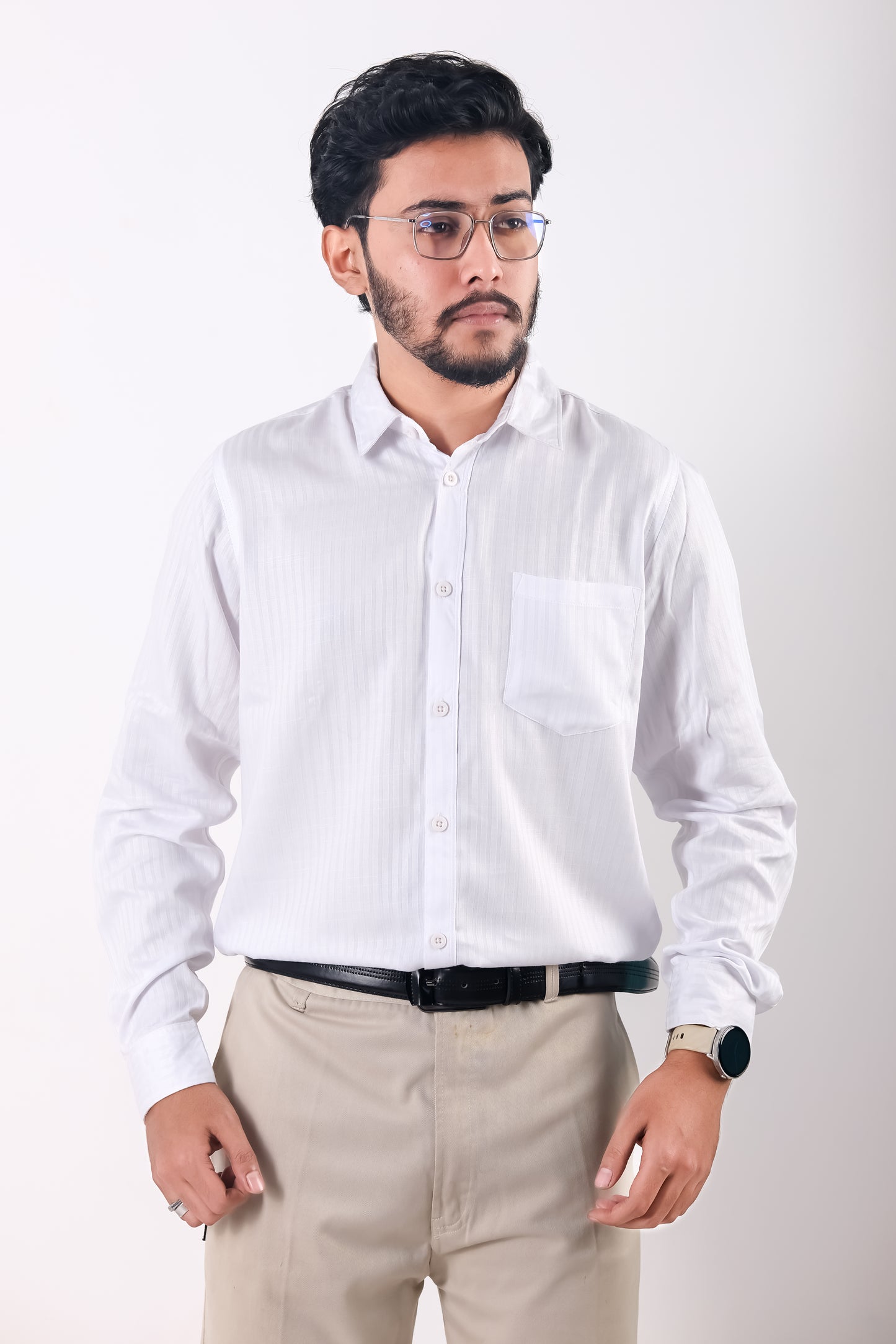 Fine Cotton Long Sleeve Shirt - White