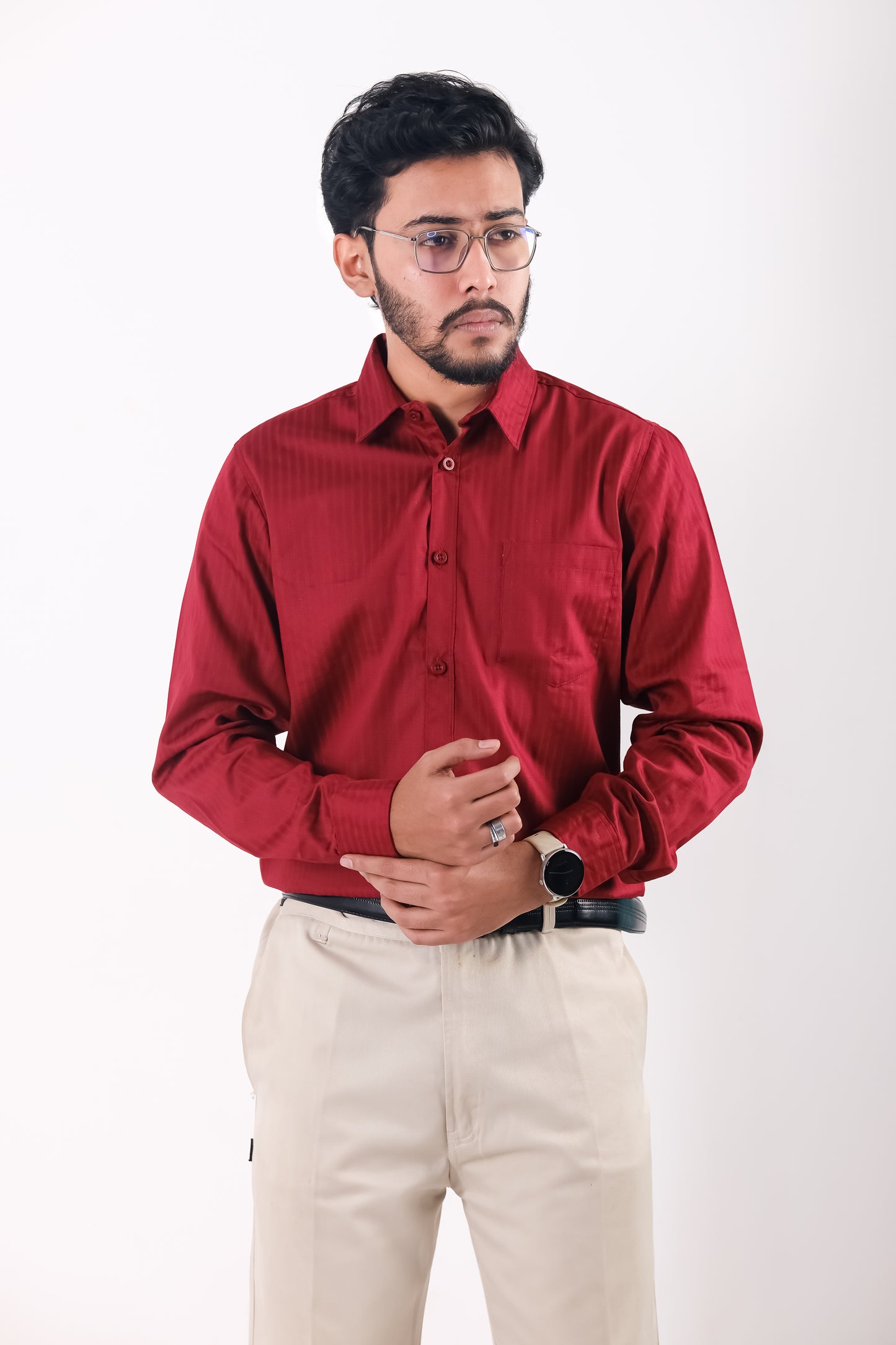 Fine Cotton Long Sleeve Shirt - Red Maroon