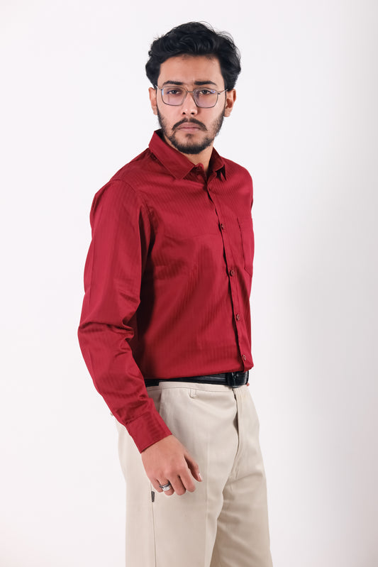 Fine Cotton Long Sleeve Shirt - Red Maroon