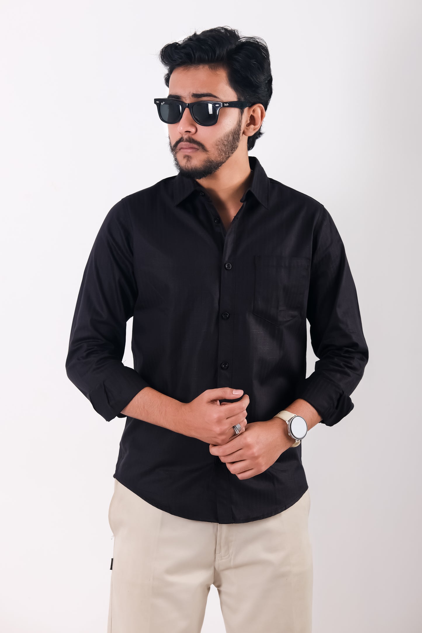 Fine Cotton Long Sleeve Shirt - Black