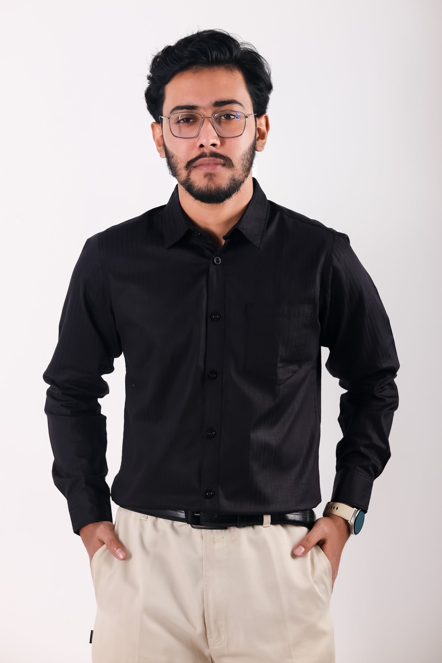 Fine Cotton Long Sleeve Shirt - Black
