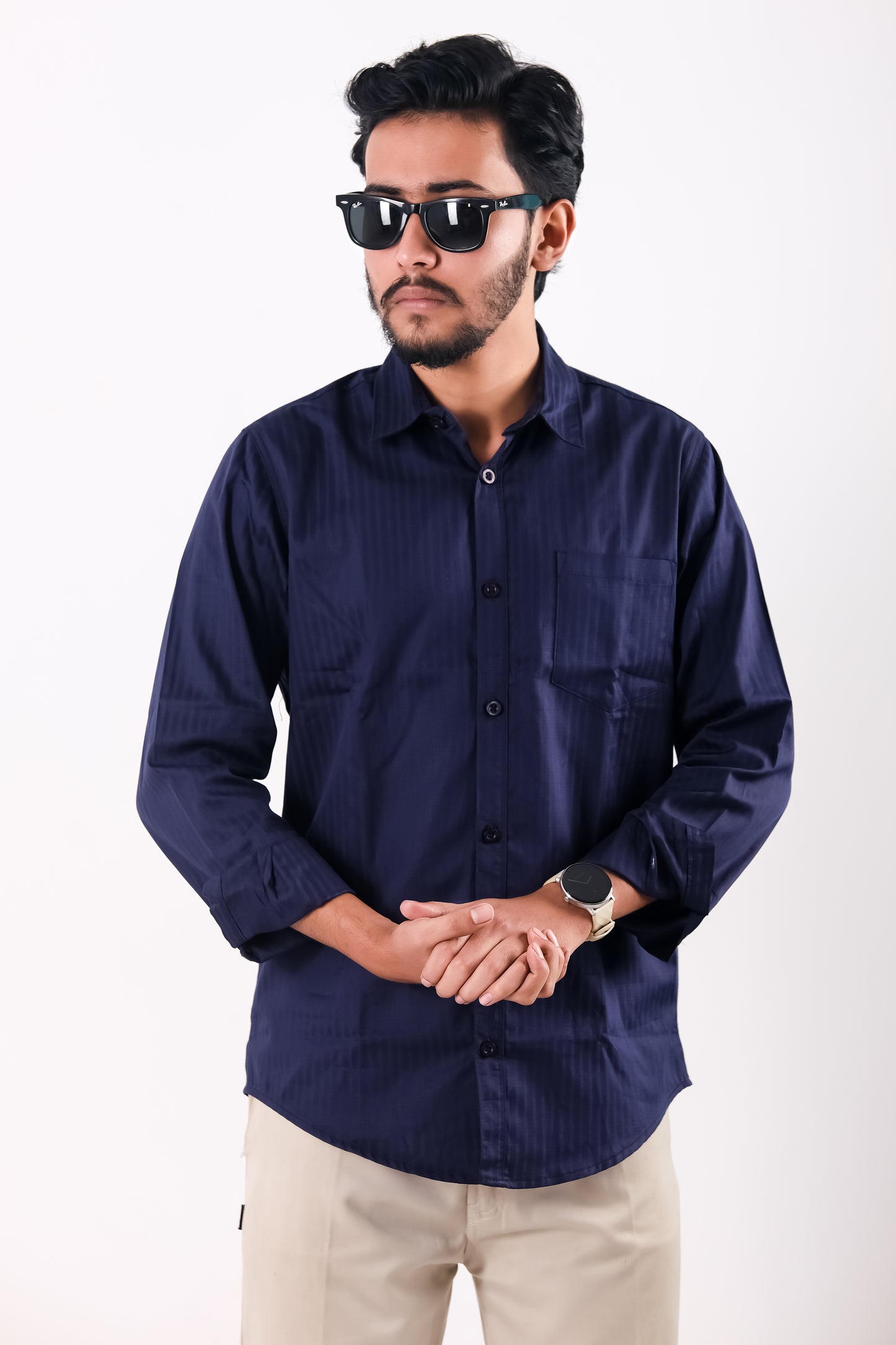 Fine Cotton Long Sleeve Shirt - Blue
