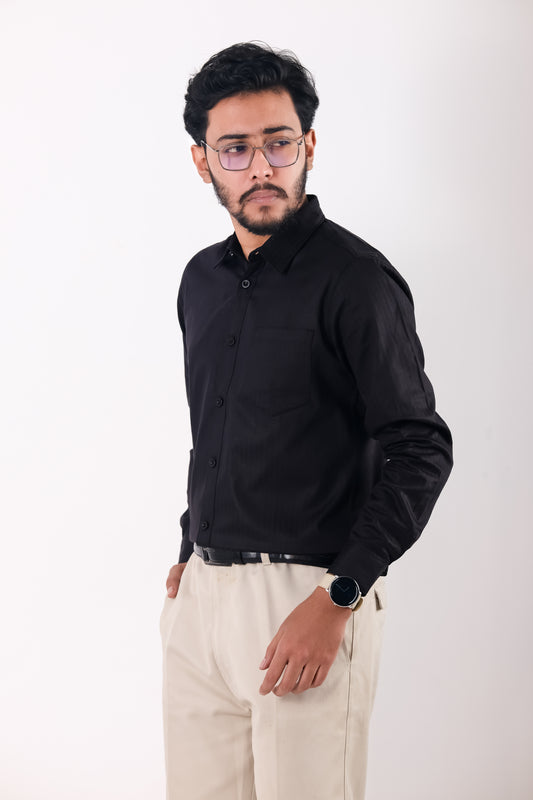 Fine Cotton Long Sleeve Shirt - Black