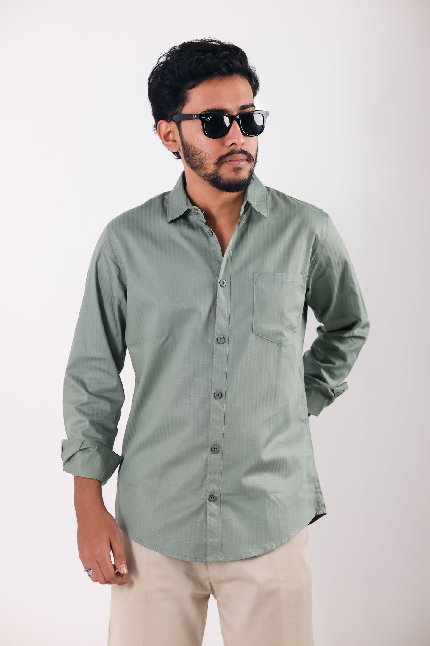 Fine Cotton Long Sleeve Shirt - Sea Green