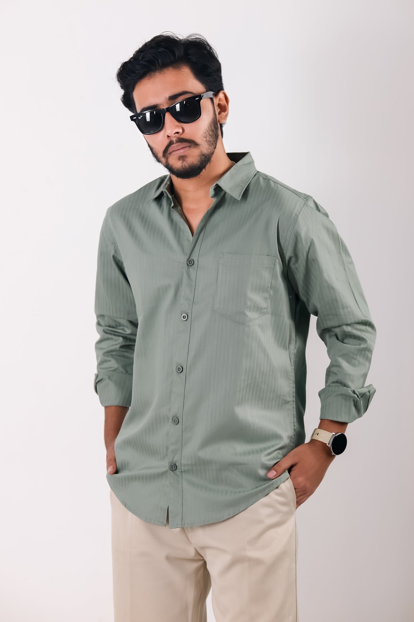 Fine Cotton Long Sleeve Shirt - Sea Green