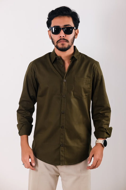 Fine Cotton Long Sleeve Shirt - Olive