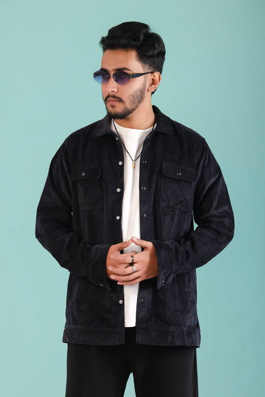 Men's Corduroy Light Weight Jackets - Pure Black
