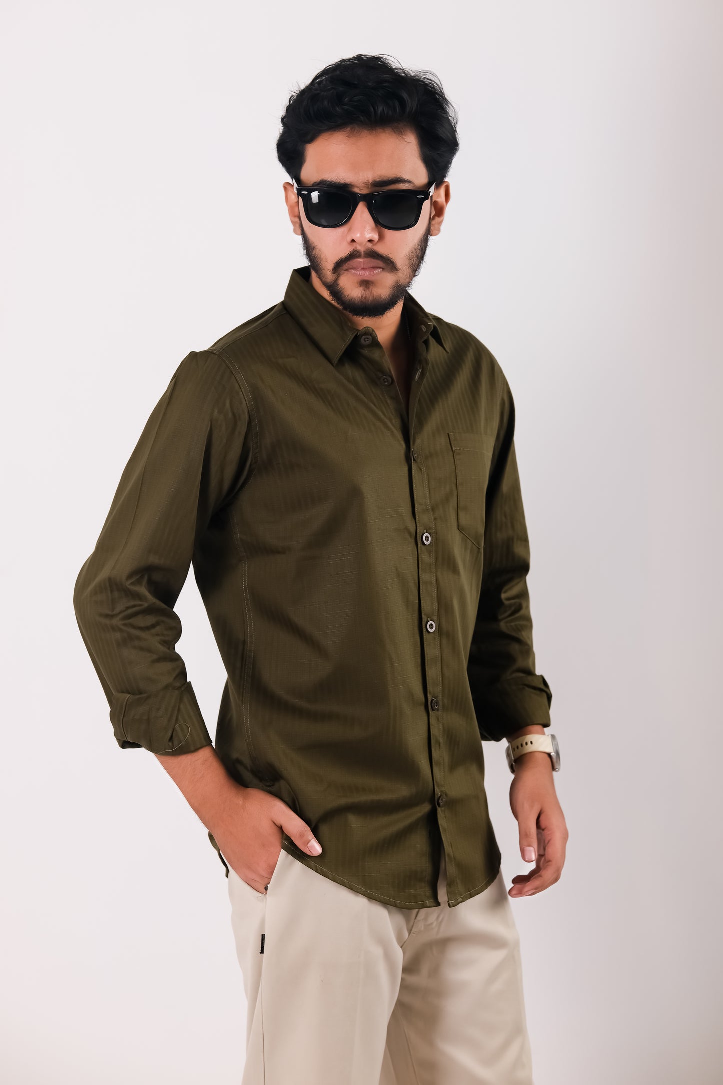 Fine Cotton Long Sleeve Shirt - Olive