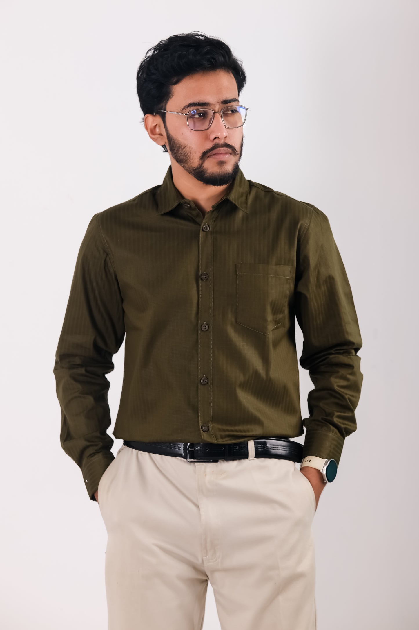 Fine Cotton Long Sleeve Shirt - Olive