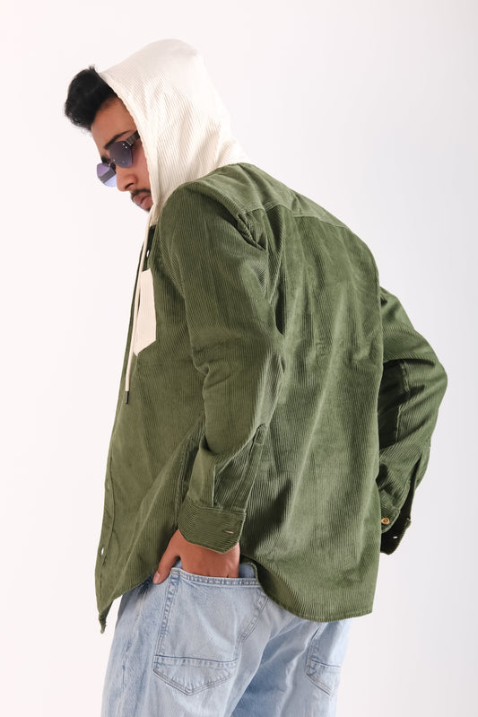 Men's Jackets Corduroy Hooded Shirt - Olive