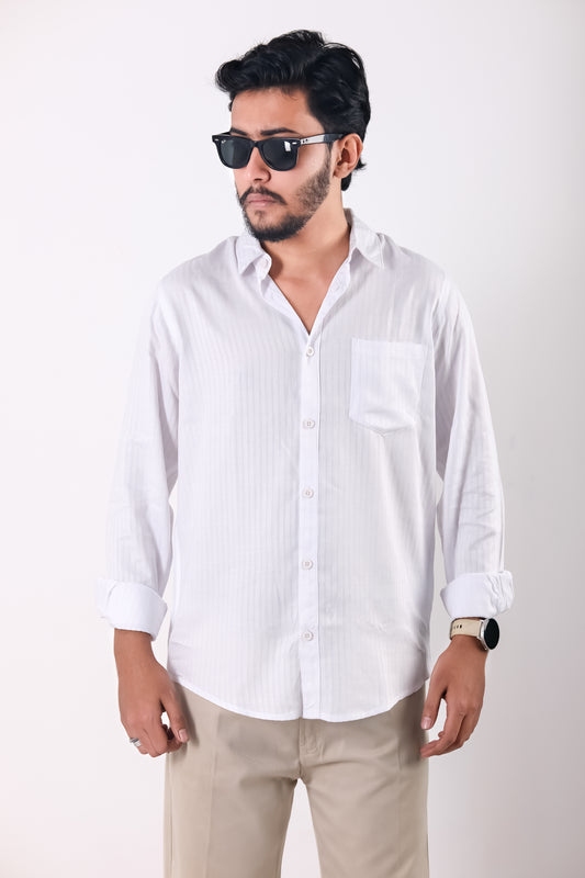 Fine Cotton Long Sleeve Shirt - White