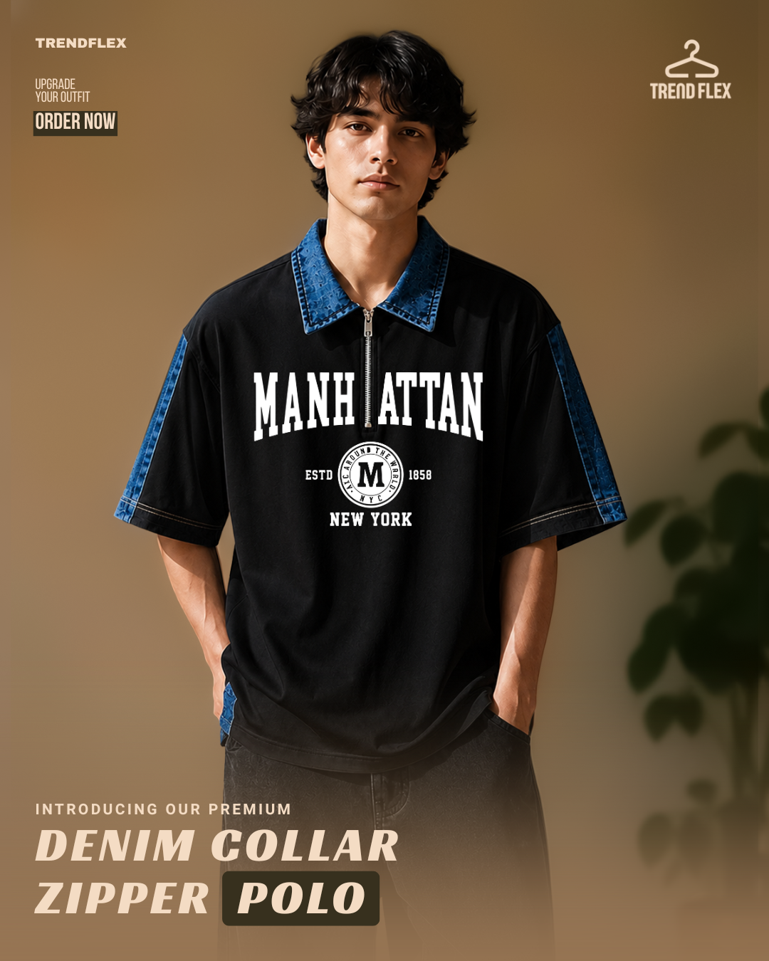 Manhattan Graphical Casual Denim Collar Tshirt for Daily Wear