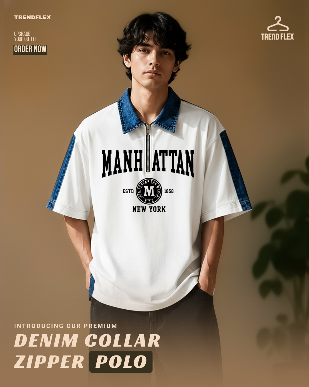 Manhattan Graphical Casual Denim Collar Tshirt for Daily Wear