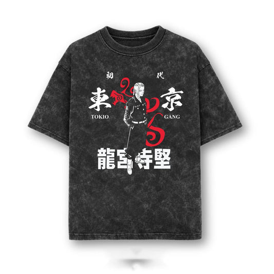 Acid-Wash Oversized T-Shirt- Tokyo Revengers