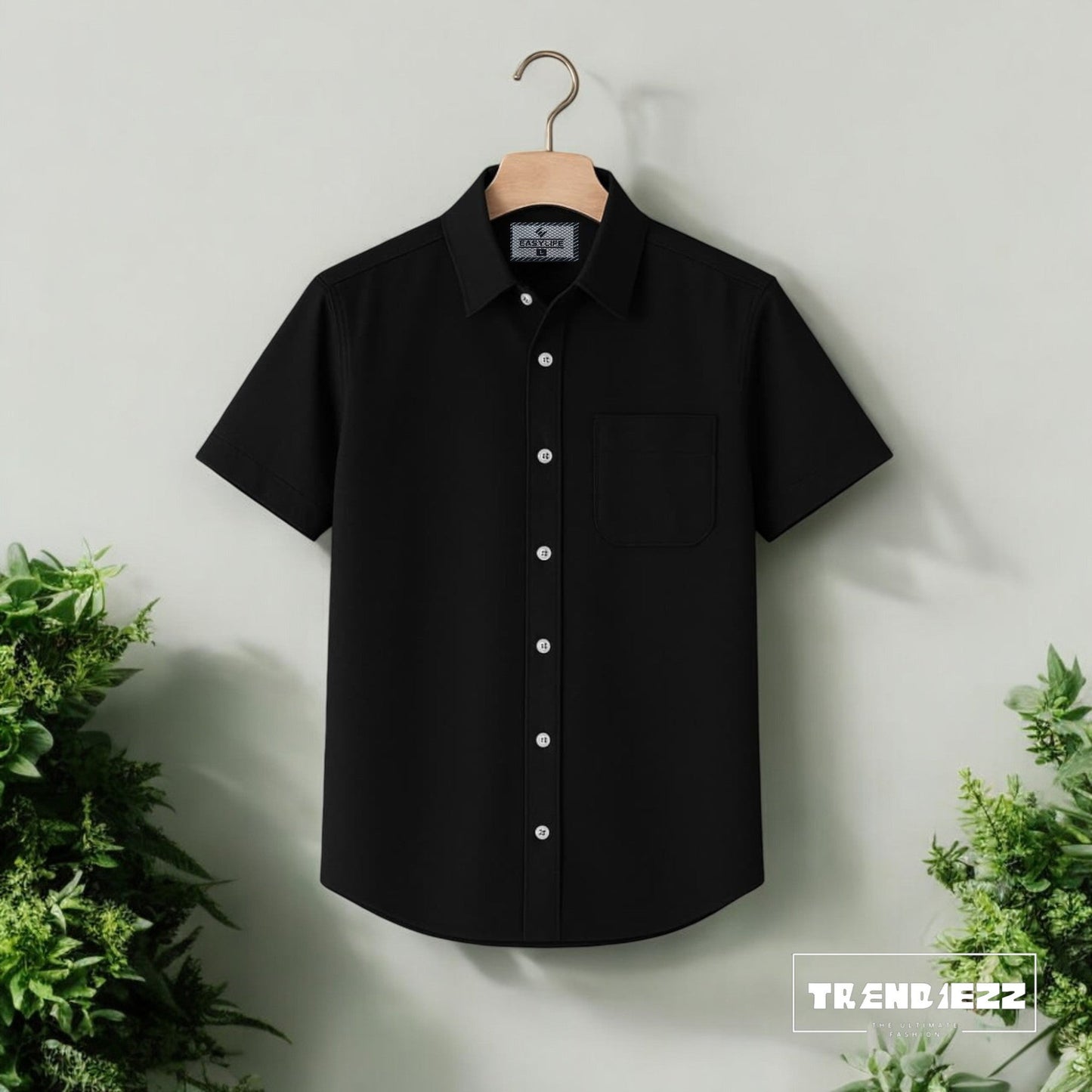 Half Sleeve Cotton Shirt-Black