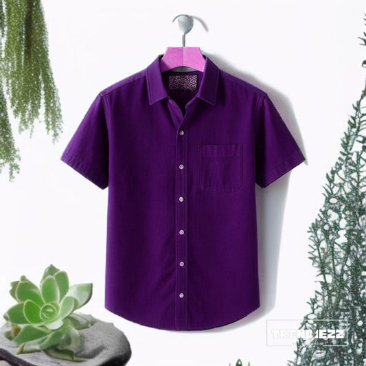 Half Sleeve Cotton Shirt-Purple