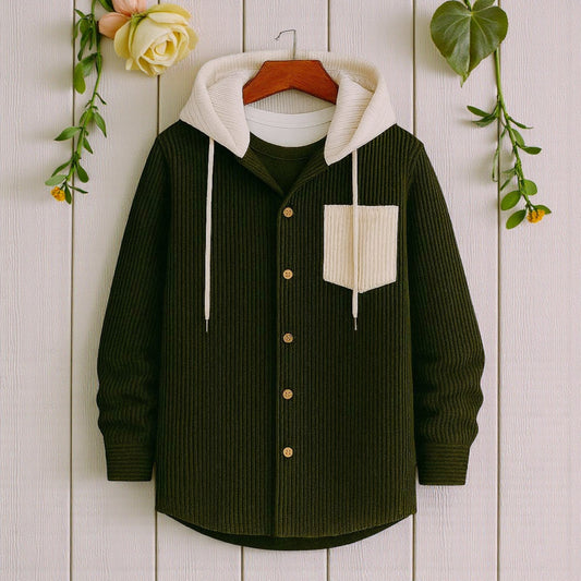 Men's Jackets Corduroy Hooded Shirt - Olive