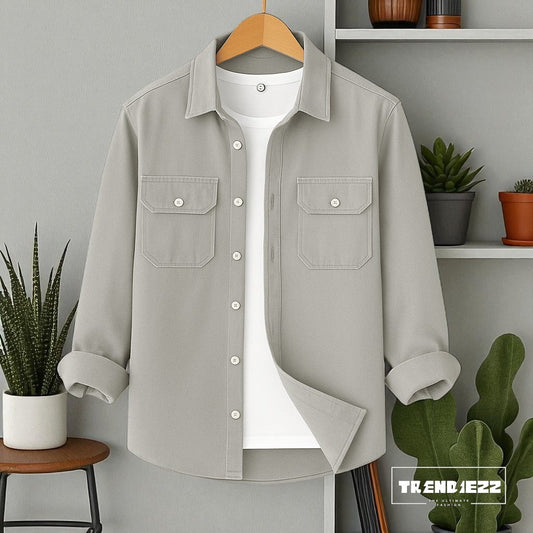 Full Sleeve Casual Shirt For Men - Light Ash