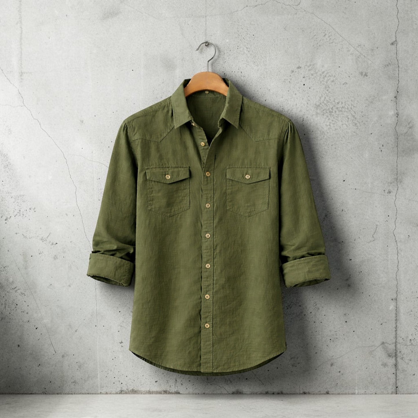 Full Sleeve Casual Shirt For Men - Olive