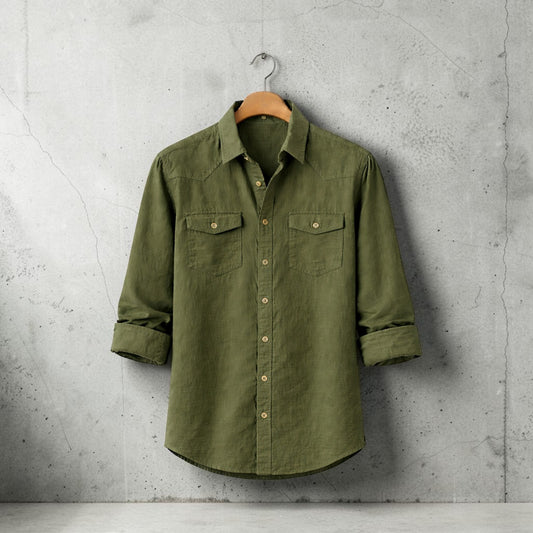 Full Sleeve Casual Shirt For Men - Olive