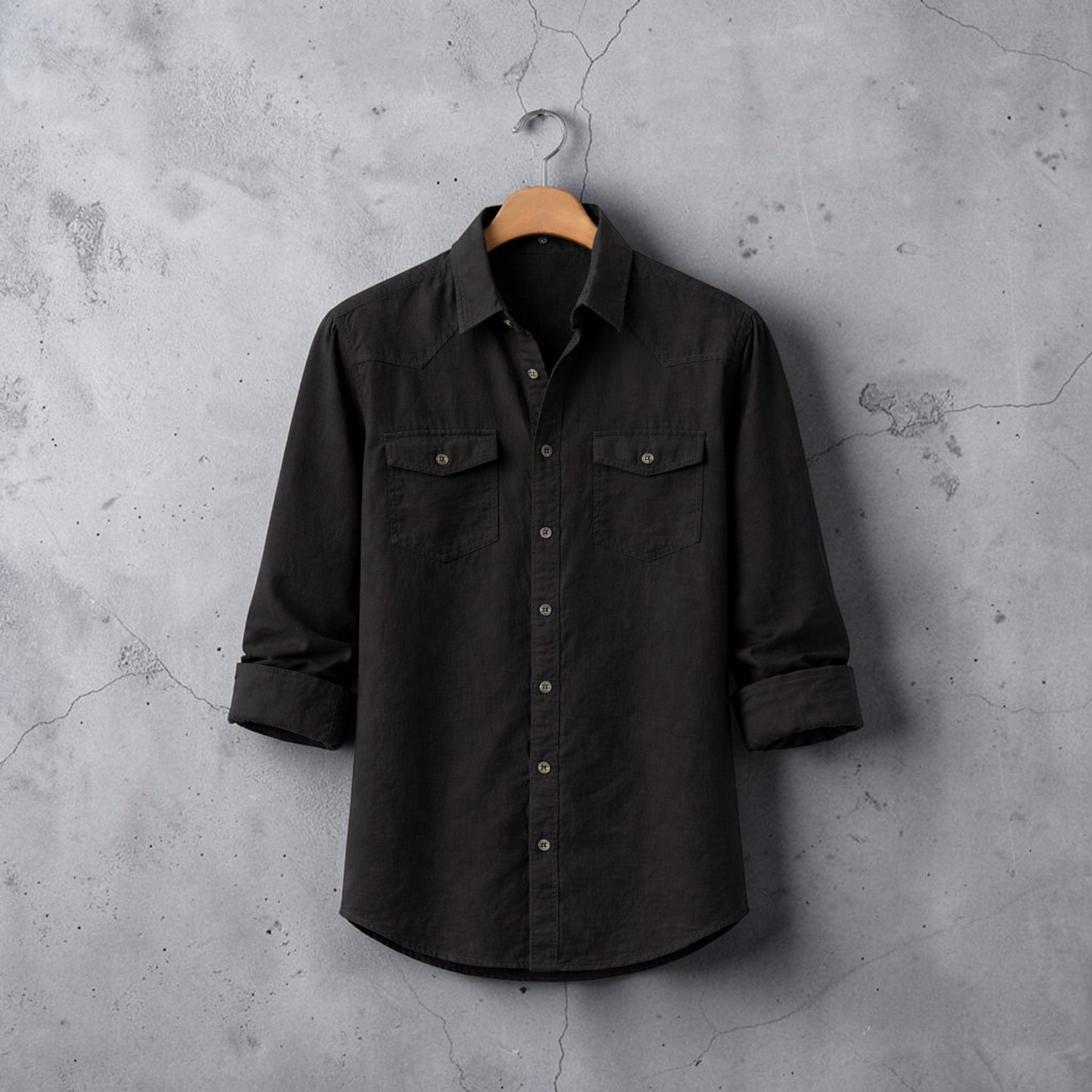 Full Sleeve Casual Shirt For Men - Pure Black