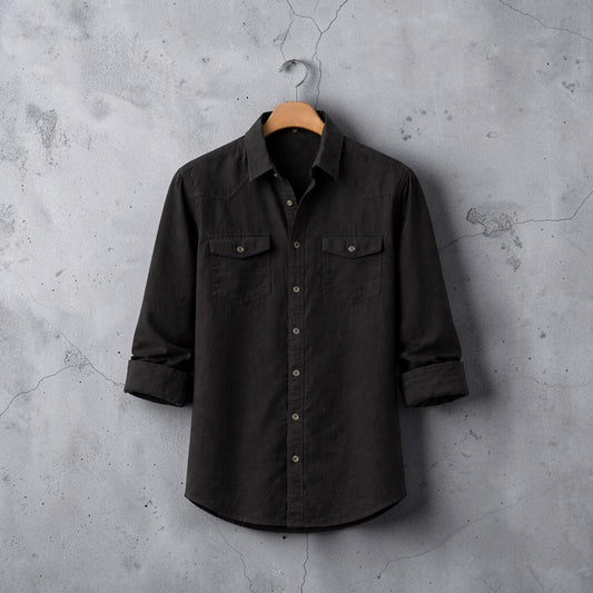 Full Sleeve Casual Shirt For Men - Pure Black